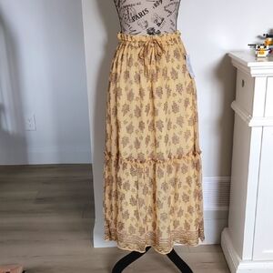 PATRONS OF PEACE | Women's Pale Yellow Floral Flowy Tiered Maxi Skirt